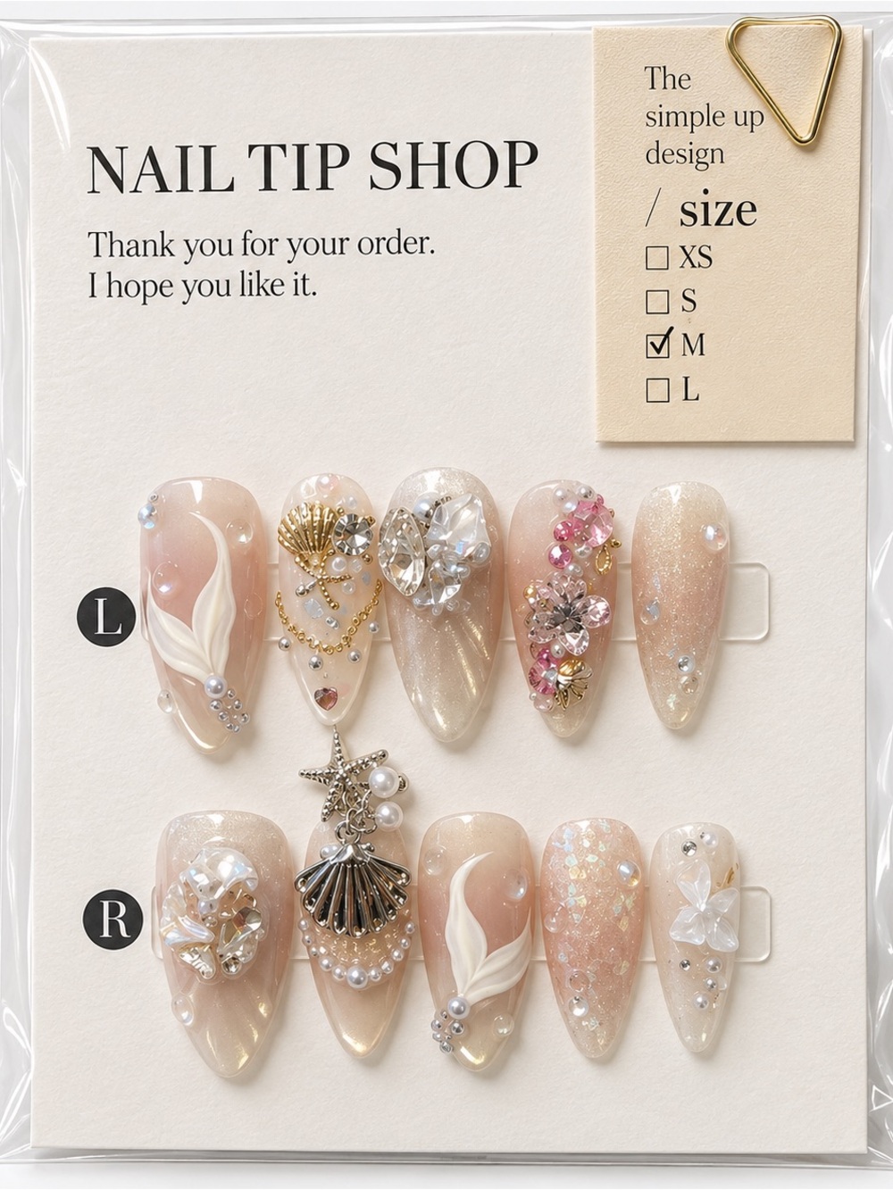 Embellished Press-On Nail Set - White Pearl